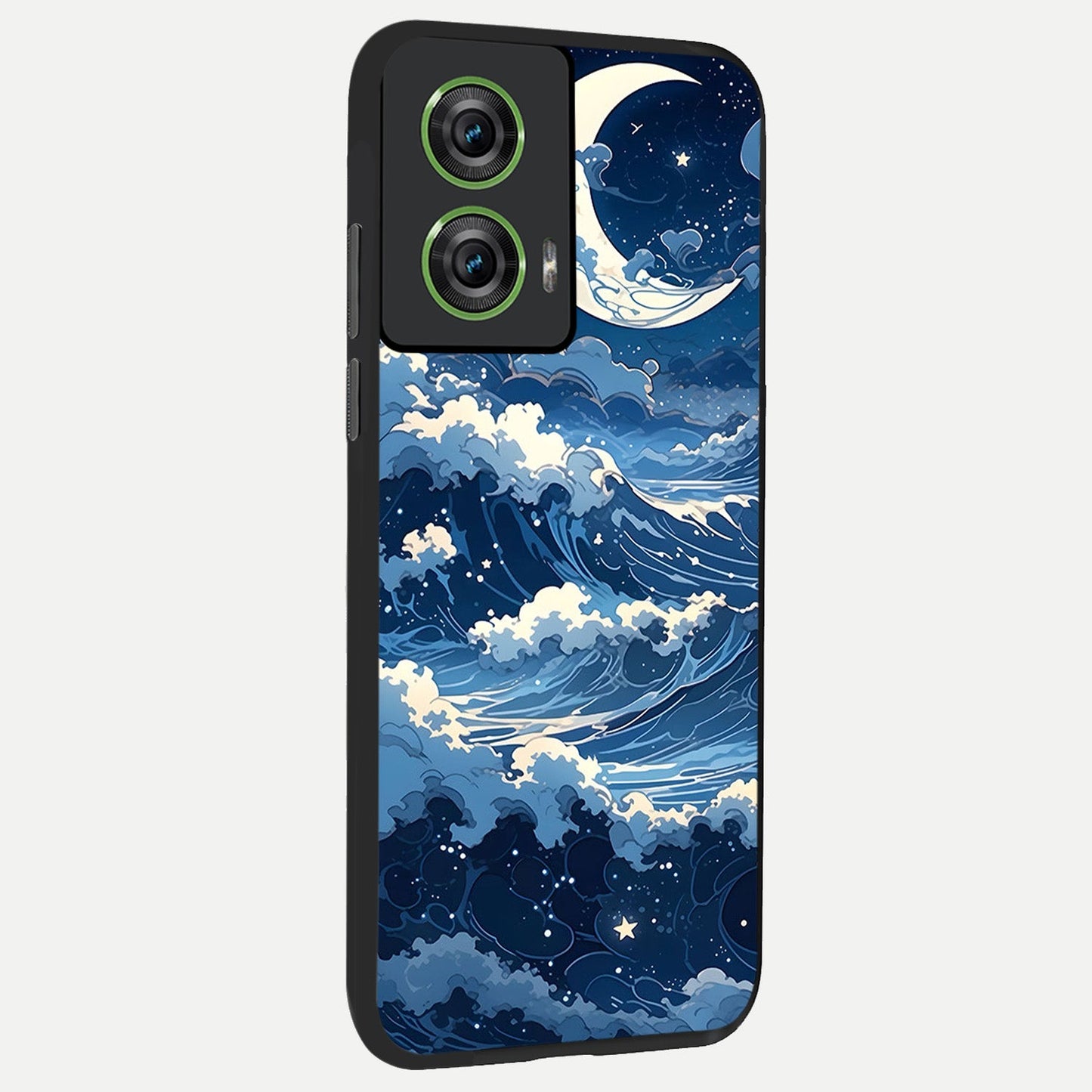  Ocean Moon Waves back cover For Moto Edge 50 Fusion slim fit glass case with vibrant aesthetic design