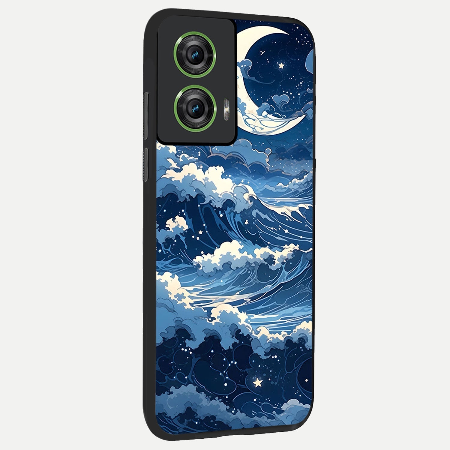  Ocean Moon Waves back cover For Moto Edge 50 Fusion slim fit glass case with vibrant aesthetic design