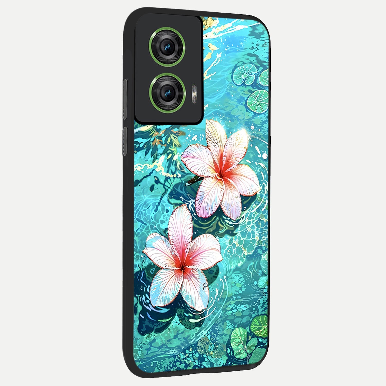  Pink Flowers in Water back cover For Moto Edge 50 Fusion slim fit glass case with vibrant aesthetic design
