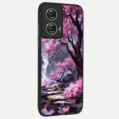  Pink Sunflower Glow back cover For Moto Edge 50 Fusion slim fit glass case with vibrant aesthetic design