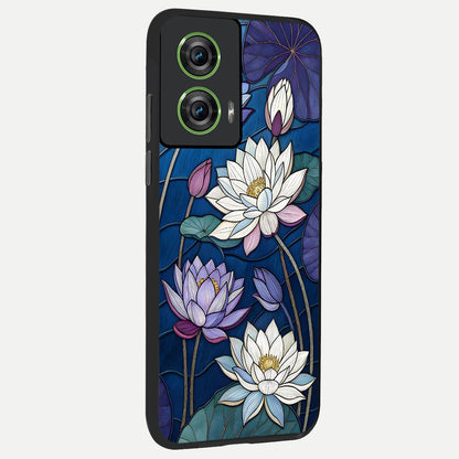  Purple Lotus Stained back cover For Moto Edge 50 Fusion slim fit glass case with vibrant aesthetic design