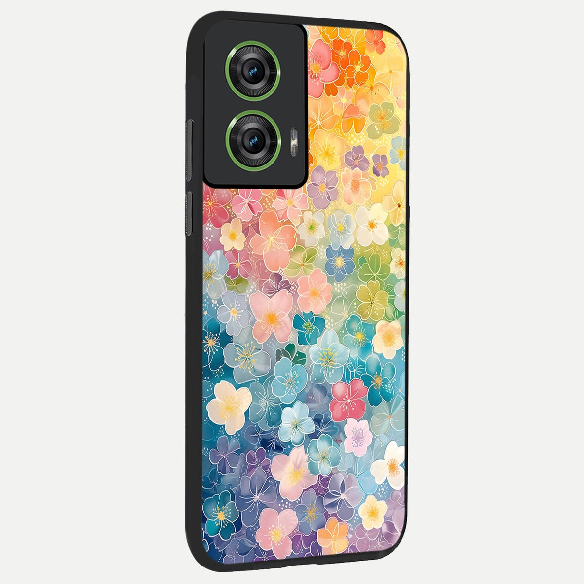  Rainbow Blossom Burst back cover For Moto Edge 50 Fusion slim fit glass case with vibrant aesthetic design