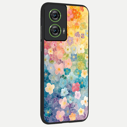  Rainbow Blossom Burst back cover For Moto Edge 50 Fusion slim fit glass case with vibrant aesthetic design