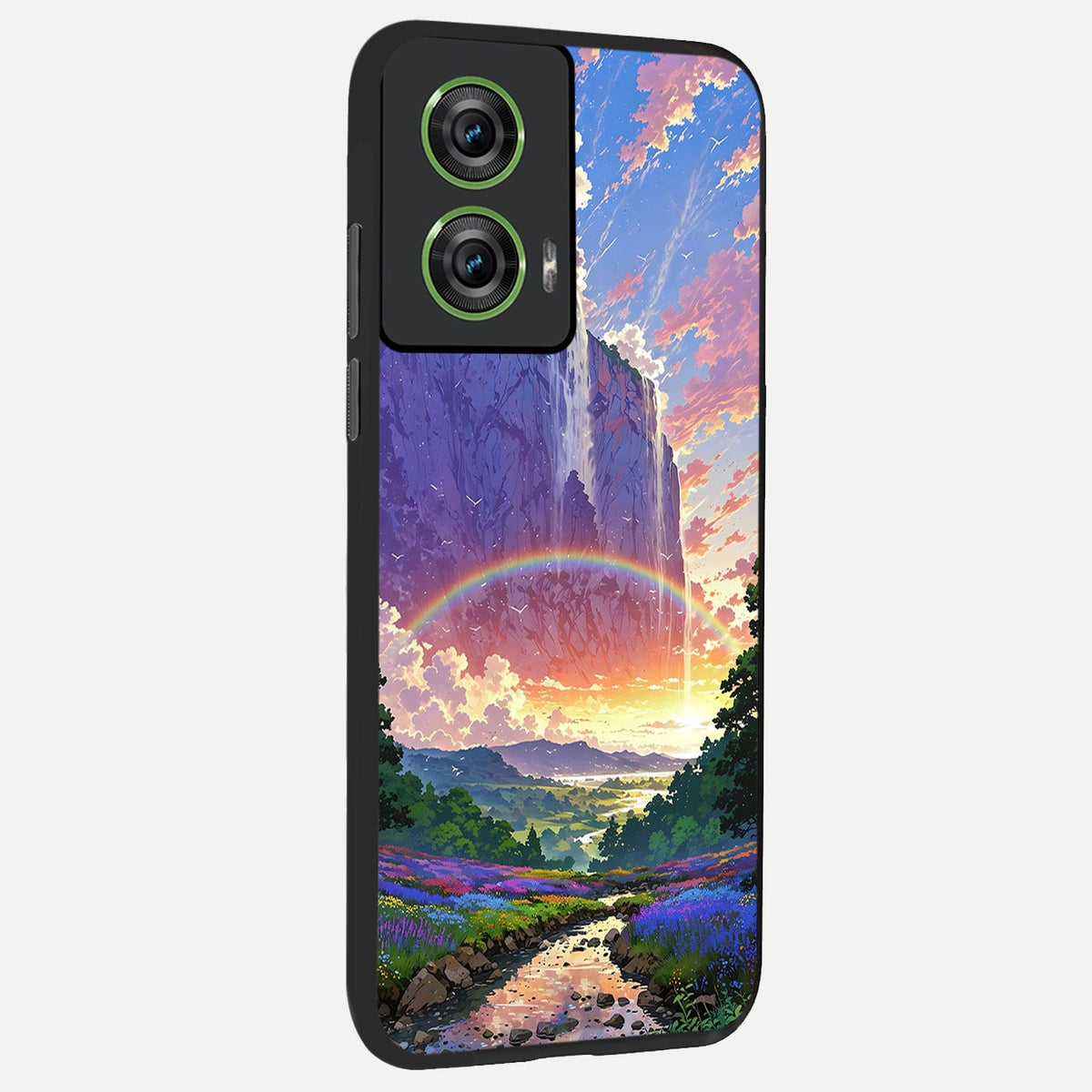 Rainbow Valley Dream back cover For Moto Edge 50 Fusion slim fit glass case with vibrant aesthetic design