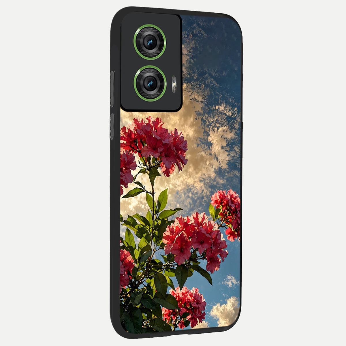  Red Bloom Skies back cover For Moto Edge 50 Fusion slim fit glass case with vibrant aesthetic design