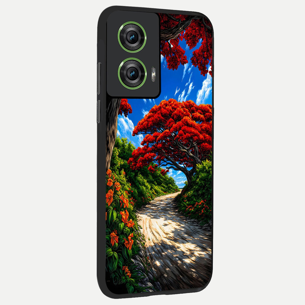  Red Trees Pathway back cover For Moto Edge 50 Fusion slim fit glass case with vibrant aesthetic design