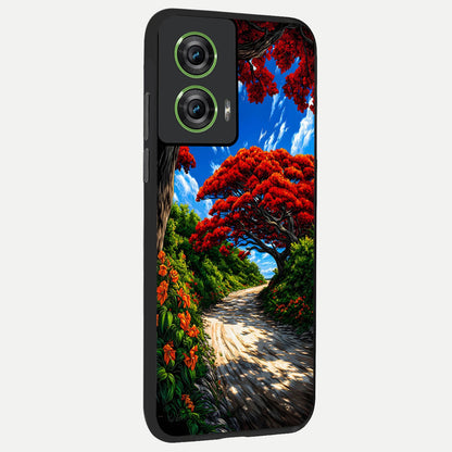  Red Trees Pathway back cover For Moto Edge 50 Fusion slim fit glass case with vibrant aesthetic design