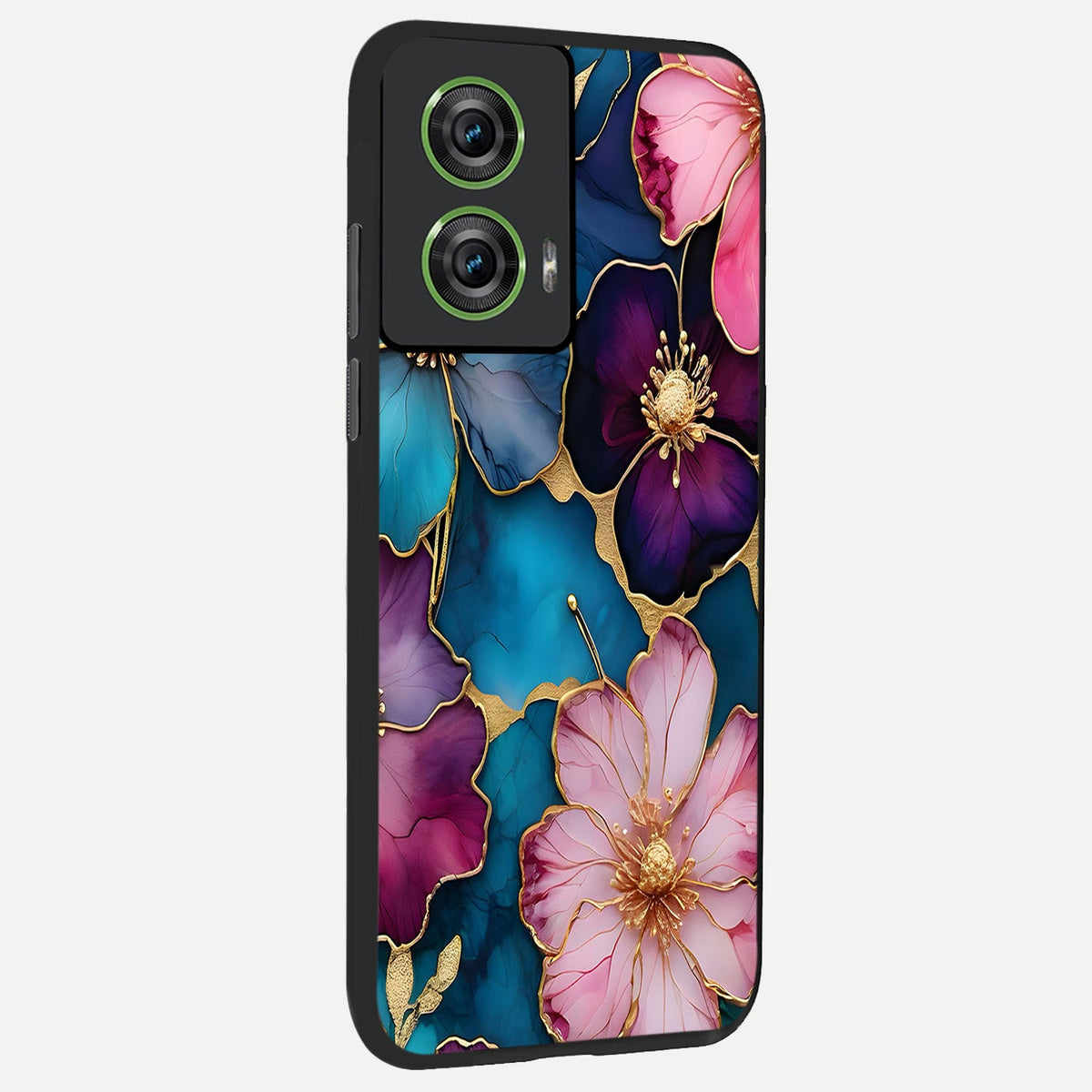  Sparkle Floral back cover For Moto Edge 50 Fusion slim fit glass case with vibrant aesthetic design