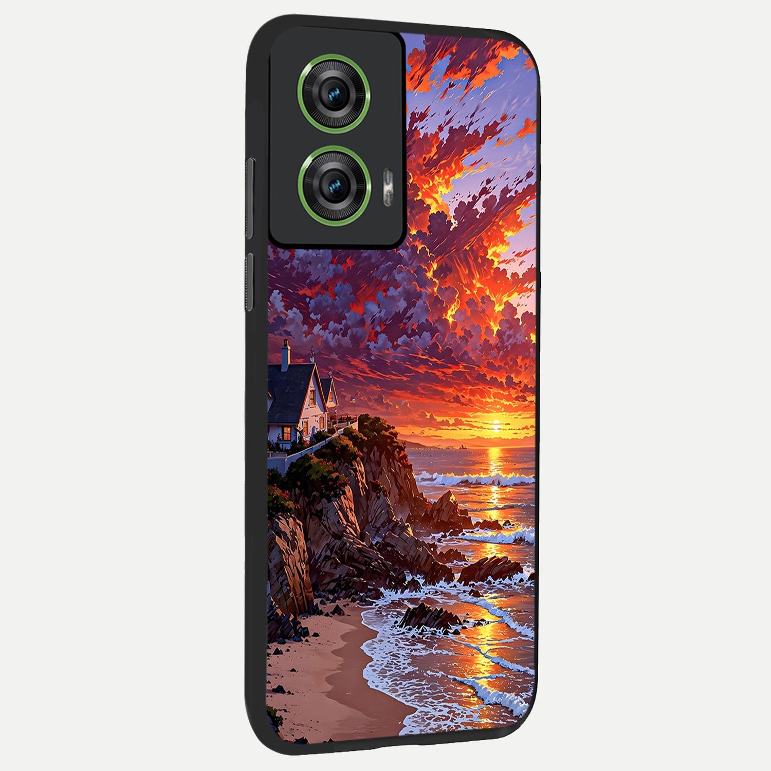  Sunset House By Sea back cover For Moto Edge 50 Fusion slim fit glass case with vibrant aesthetic design