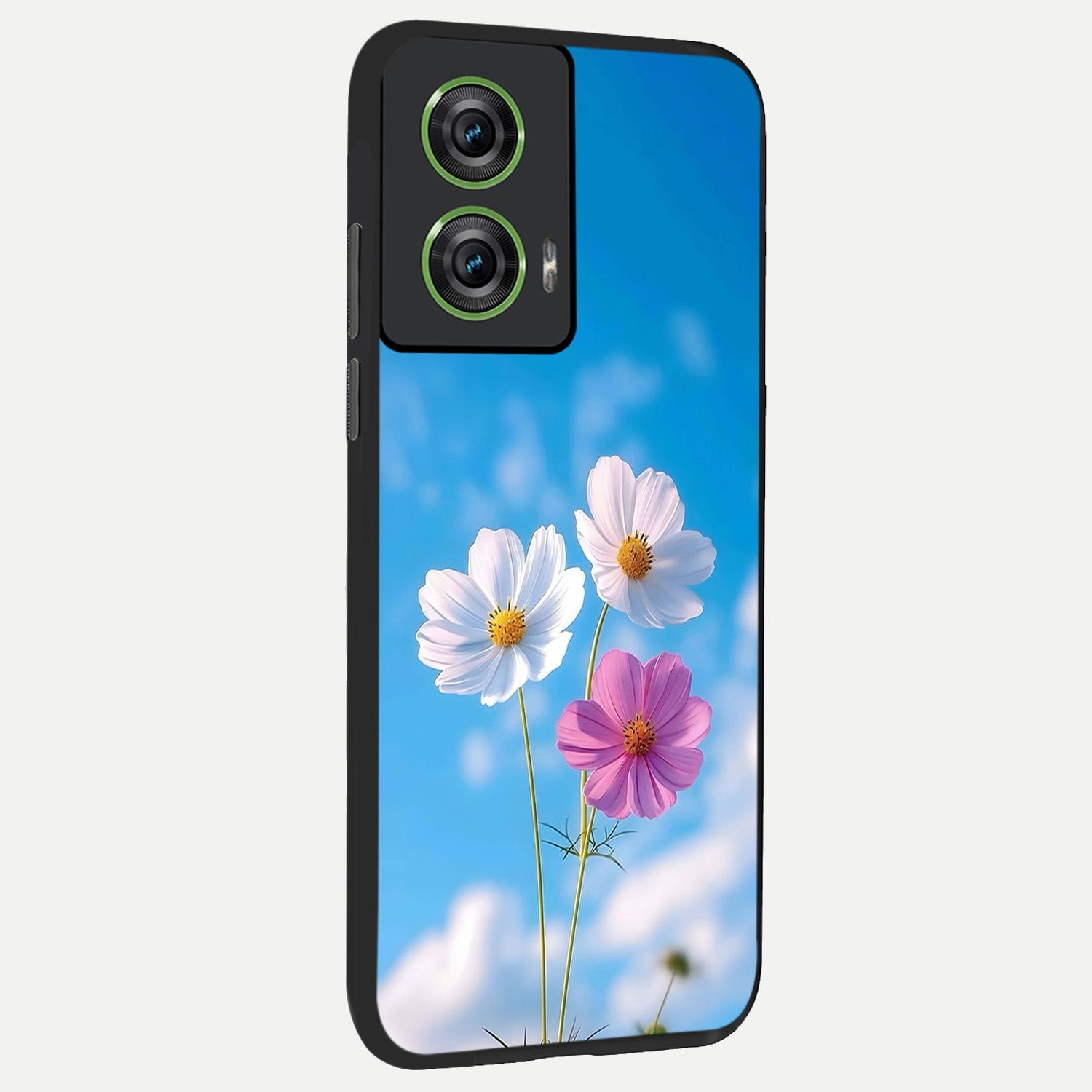  Tripple Flowers With Sky back cover For Moto Edge 50 Fusion slim fit glass case with vibrant aesthetic design