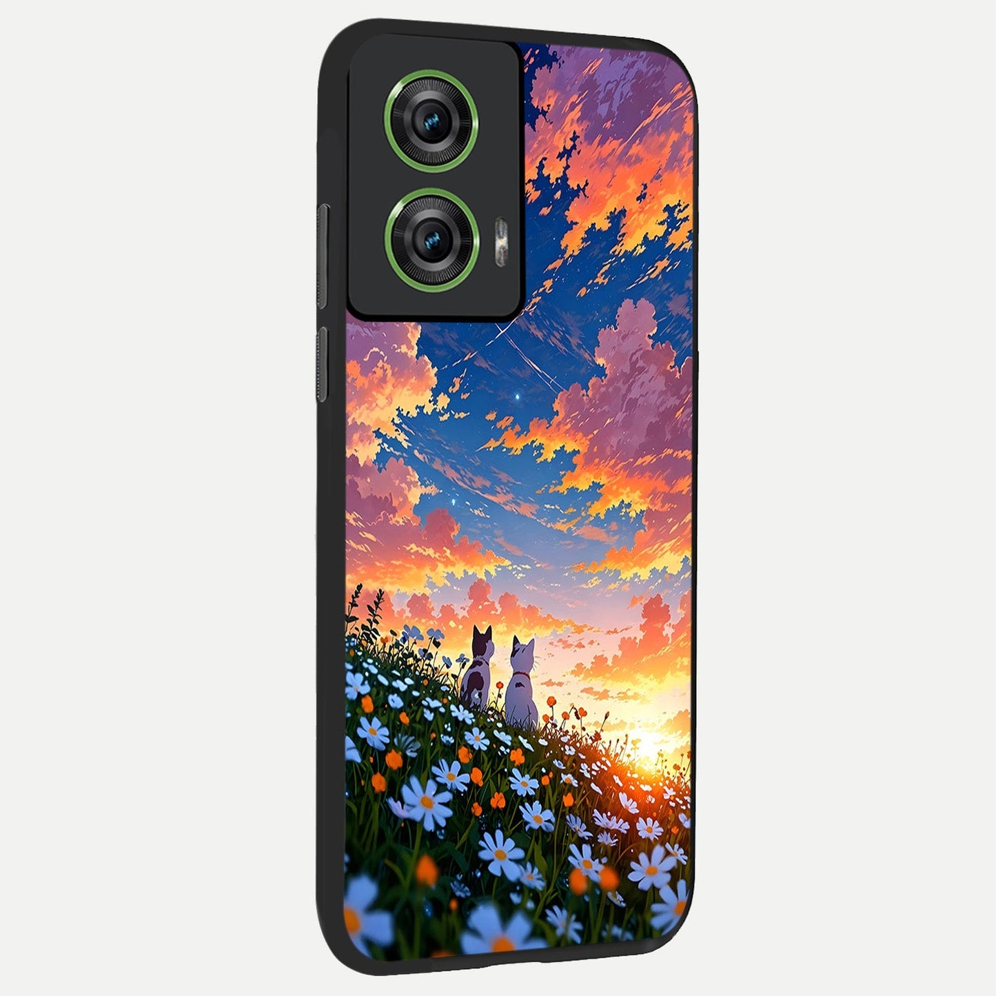  Two Cats Friends back cover For Moto Edge 50 Fusion slim fit glass case with vibrant aesthetic design
