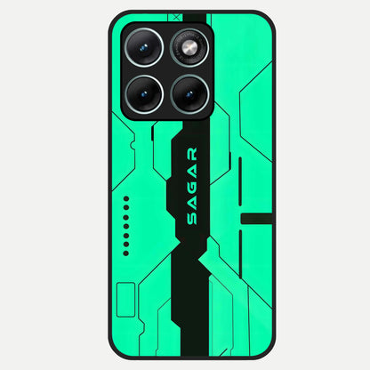  Aqua Tech CYBERPUNK Custom Name Glass Case For Moto Edge 70 Fusion back cover – full design glossy printed glass finish