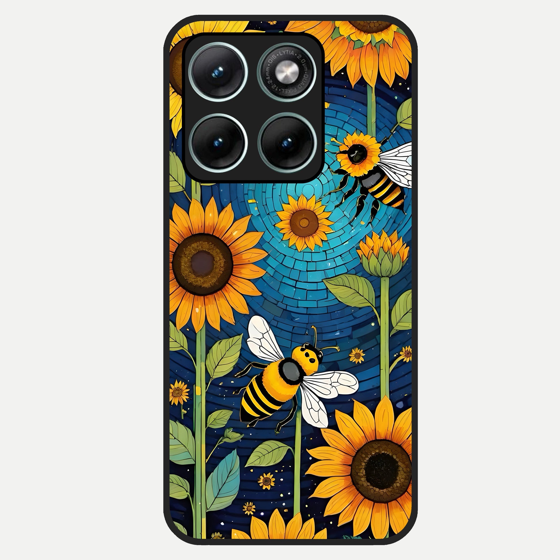  Bees And Sunflowers Glass Case For Moto Edge 70 Fusion back cover – full design glossy printed glass finish
