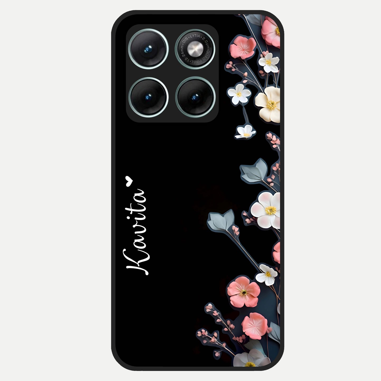  Black Elegance Floral Custom Name Glass Case For Moto Edge 70 Fusion back cover – full design glossy printed glass finish