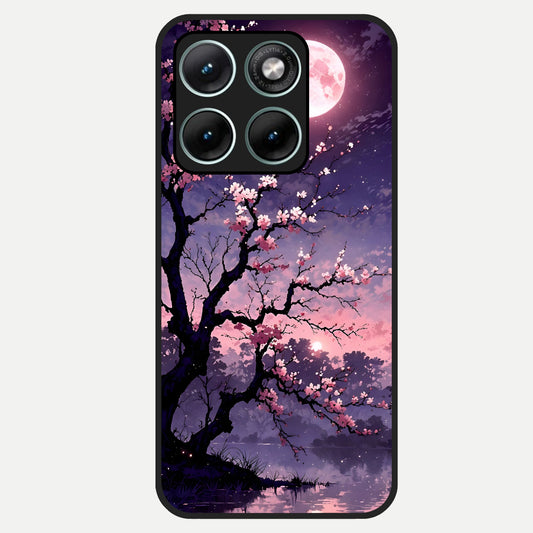  Blossom Pink Moon Glass Case For Moto Edge 70 Fusion back cover – full design glossy printed glass finish