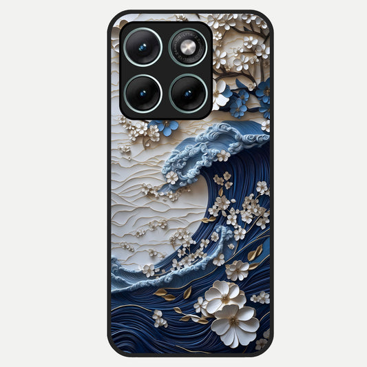  Blossom Wave Art Glass Case For Moto Edge 70 Fusion back cover – full design glossy printed glass finish
