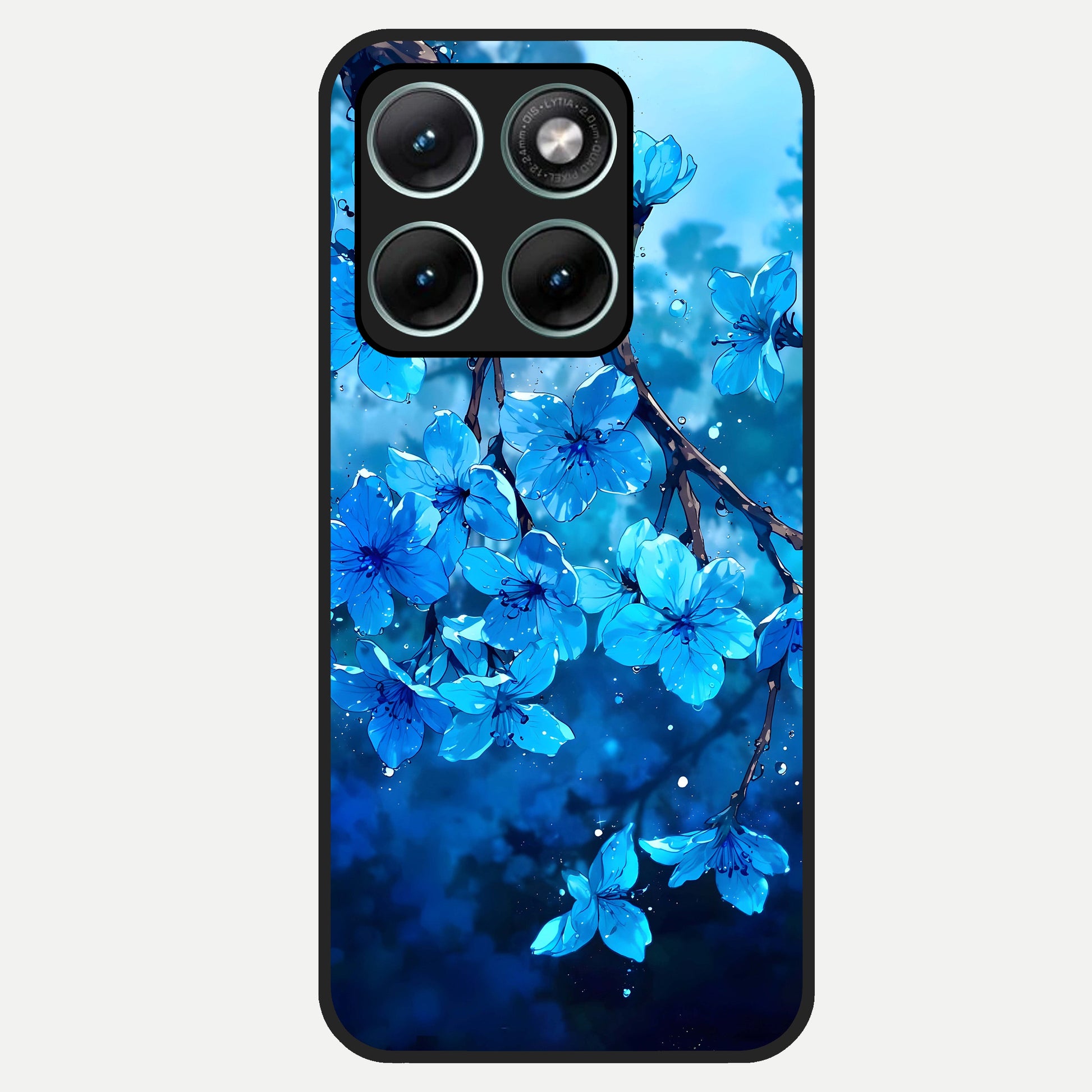  Blue Blossoms Branch Glass Case For Moto Edge 70 Fusion back cover – full design glossy printed glass finish