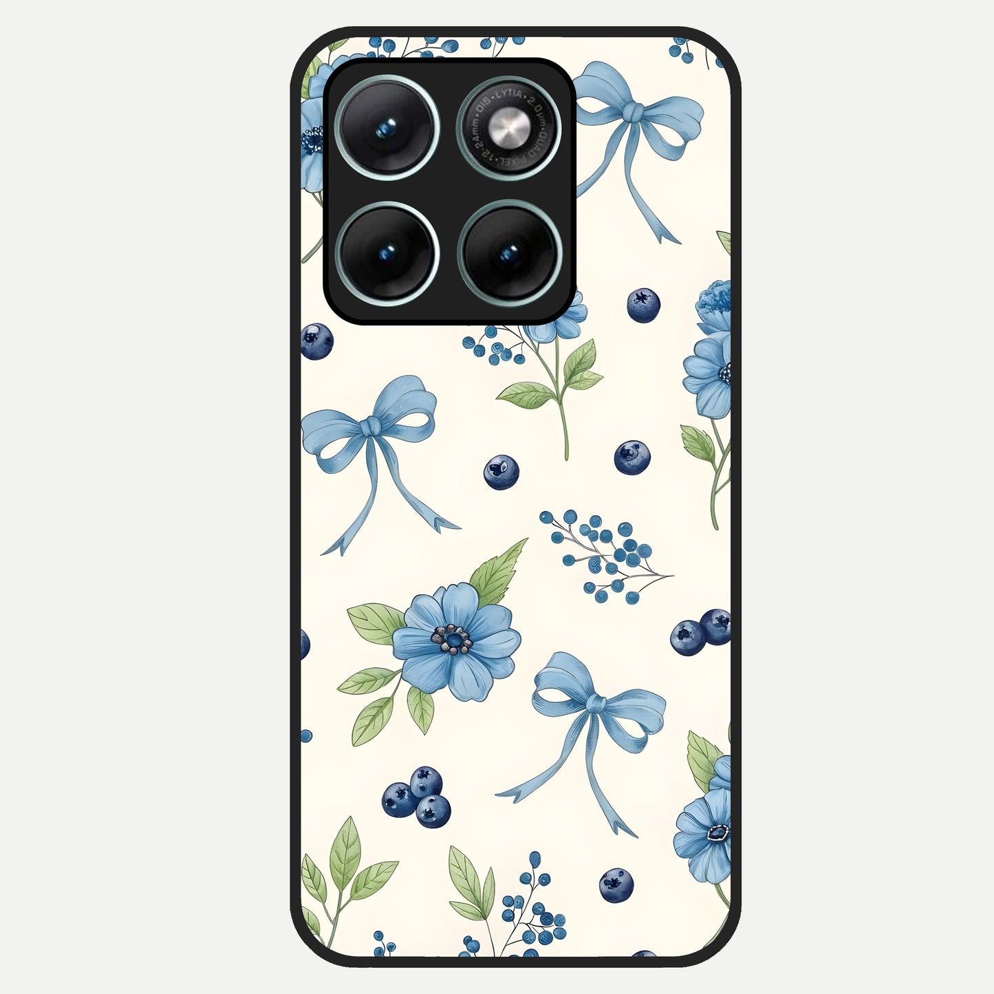  Blue Flower And Bow Glass Case For Moto Edge 70 Fusion back cover – full design glossy printed glass finish