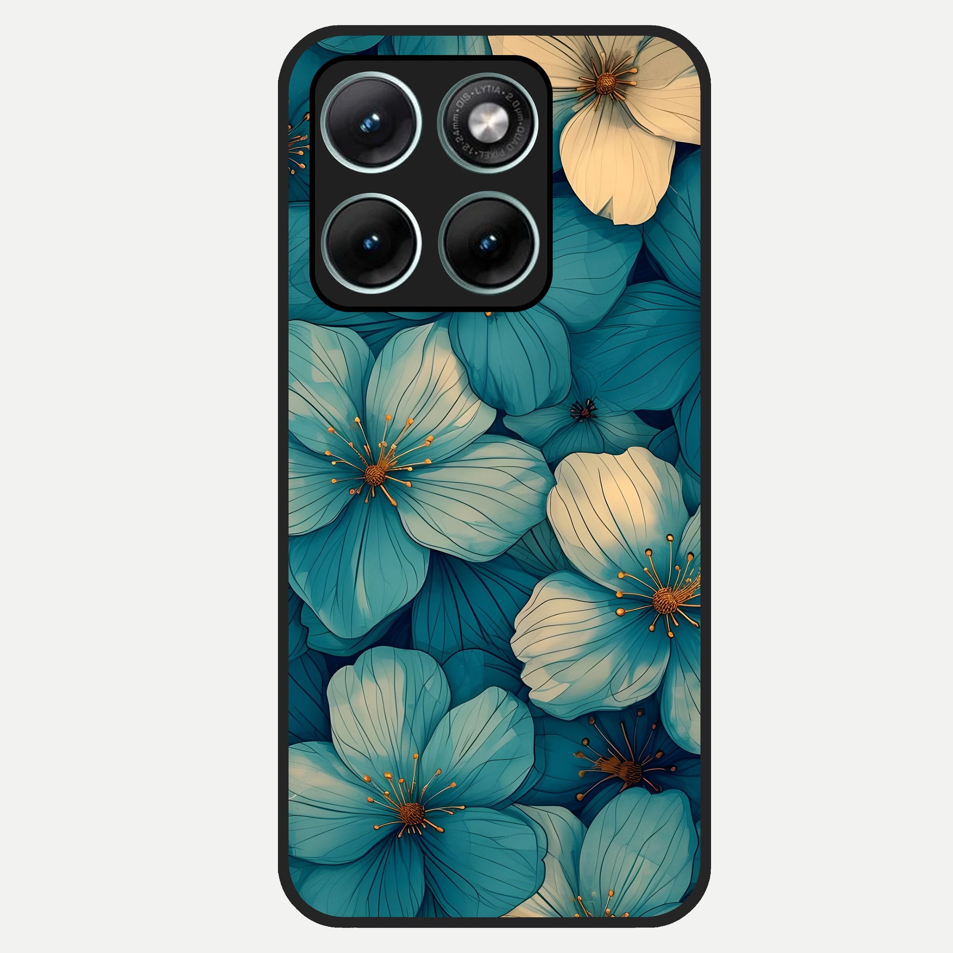  Blue Shade Floral Glass Case For Moto Edge 70 Fusion back cover – full design glossy printed glass finish