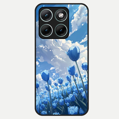  Blue Tulip Clouds Glass Case For Moto Edge 70 Fusion back cover – full design glossy printed glass finish