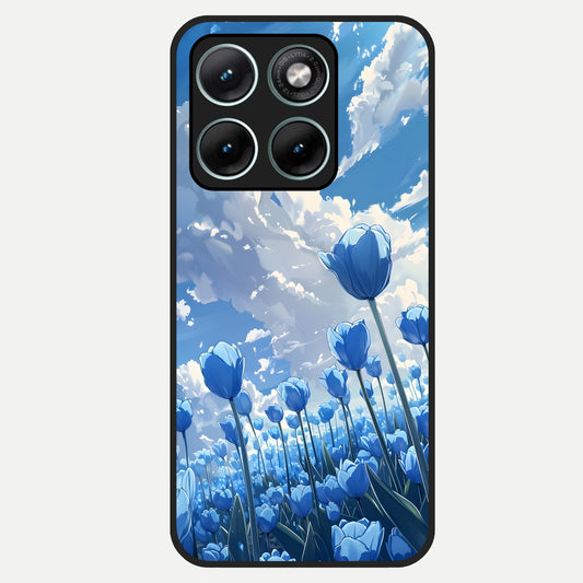  Blue Tulip Clouds Glass Case For Moto Edge 70 Fusion back cover – full design glossy printed glass finish