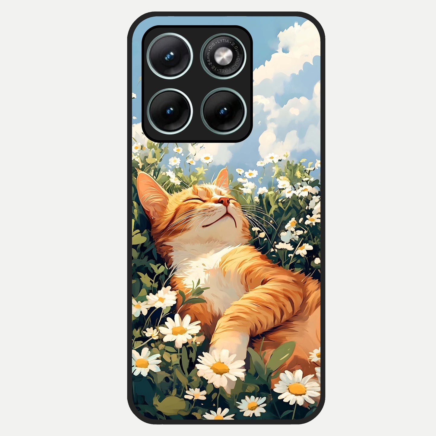  Cat And Flowers View Glass Case For Moto Edge 70 Fusion back cover – full design glossy printed glass finish