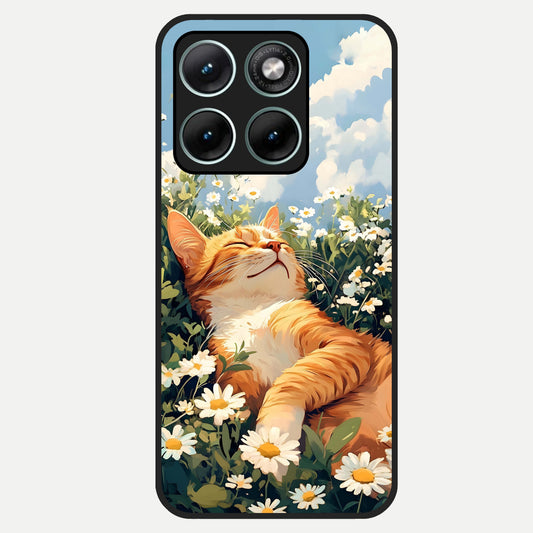  Cat And Flowers View Glass Case For Moto Edge 70 Fusion back cover – full design glossy printed glass finish