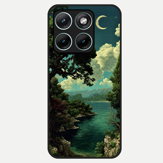  Celestial Lake Peace Glass Case For Moto Edge 70 Fusion back cover – full design glossy printed glass finish