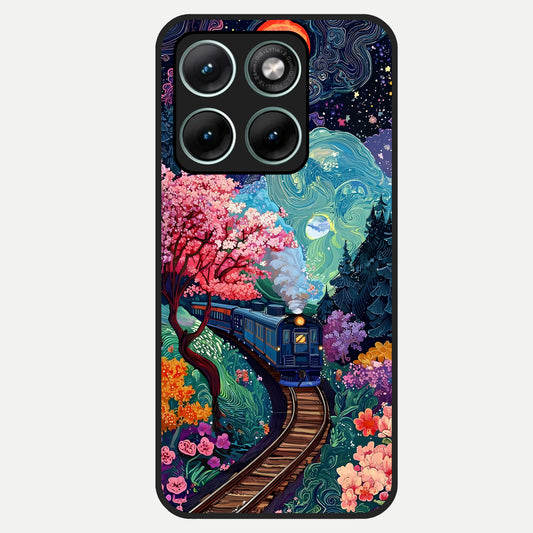  Celestial Train Journey Glass Case For Moto Edge 70 Fusion back cover – full design glossy printed glass finish