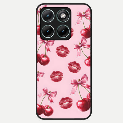  Cherry With Lips Glass Case For Moto Edge 70 Fusion back cover – full design glossy printed glass finish