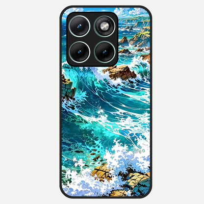  Coastal Blue Waves Glass Case For Moto Edge 70 Fusion back cover – full design glossy printed glass finish