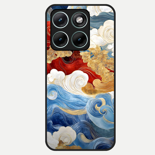  Colored Waves Glass Case For Moto Edge 70 Fusion back cover – full design glossy printed glass finish