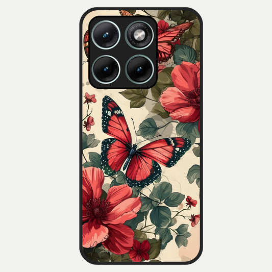  Crimson Butterfly Garden Glass Case For Moto Edge 70 Fusion back cover – full design glossy printed glass finish
