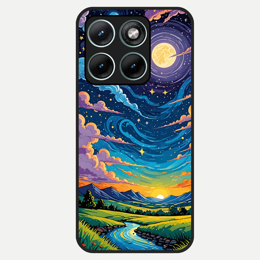  Dreamy Night Landscape Glass Case For Moto Edge 70 Fusion back cover – full design glossy printed glass finish