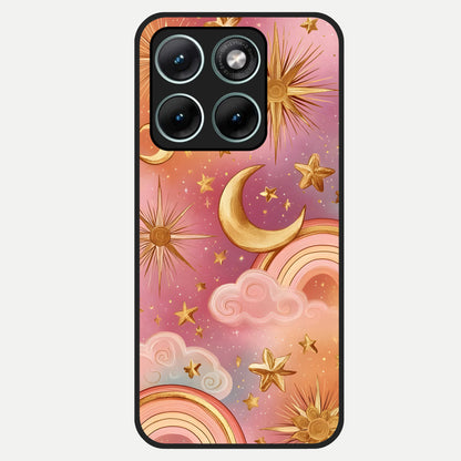  Golden Celestial Dreams Glass Case For Moto Edge 70 Fusion back cover – full design glossy printed glass finish