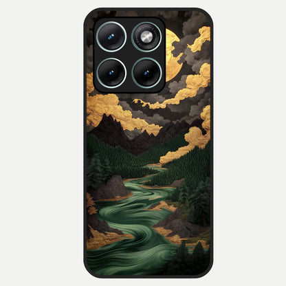  Golden River Moon Glass Case For Moto Edge 70 Fusion back cover – full design glossy printed glass finish