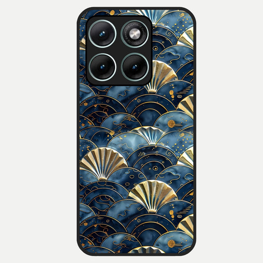  Golden Wave Luxe Glass Case For Moto Edge 70 Fusion back cover – full design glossy printed glass finish