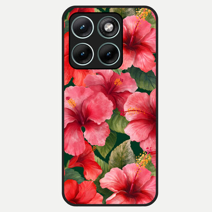  Hibiscus Pattern Glass Case For Moto Edge 70 Fusion back cover – full design glossy printed glass finish