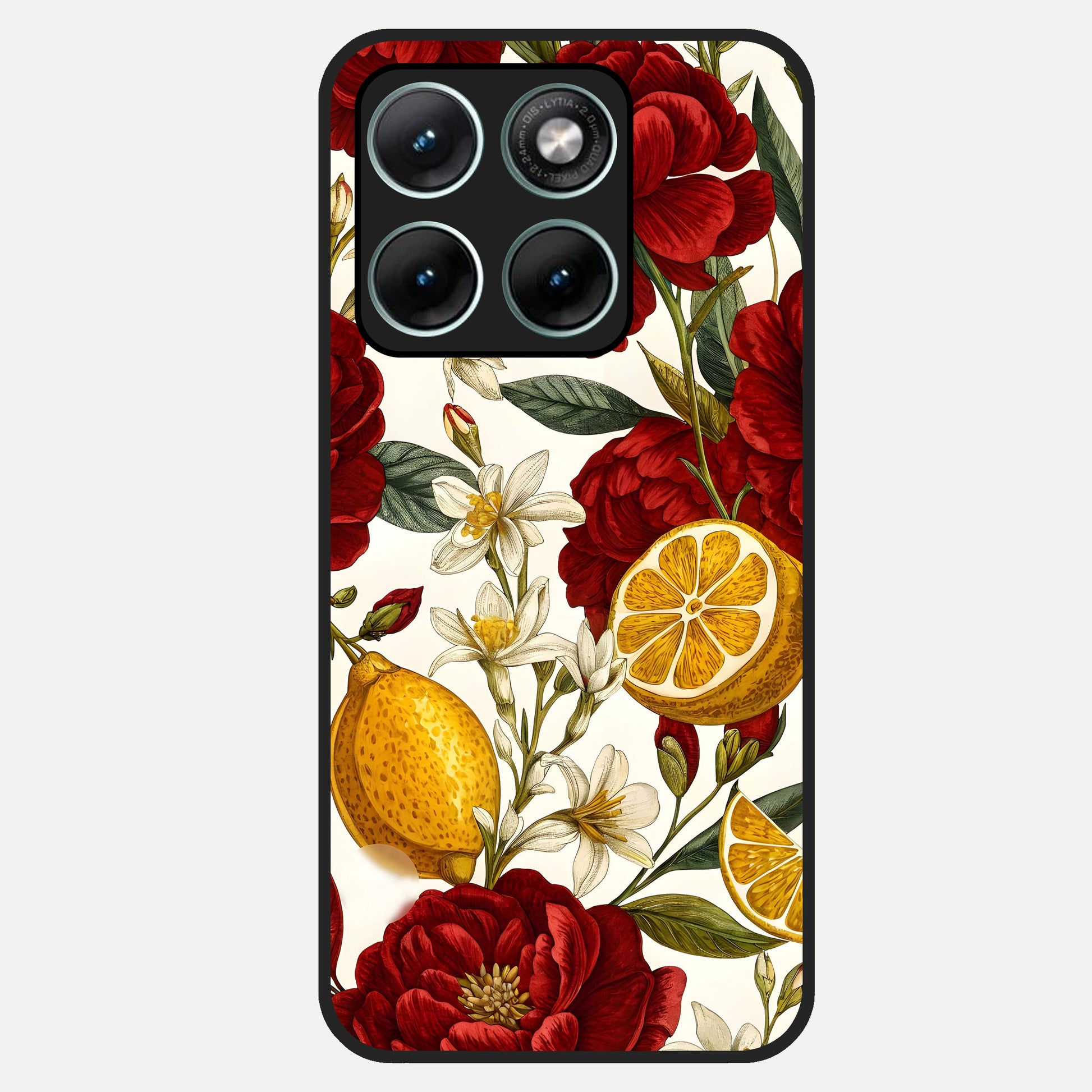  Lemon Rose Charm Glass Case For Moto Edge 70 Fusion back cover – full design glossy printed glass finish