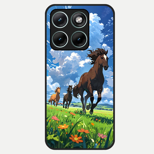  Majestic Horses Galloping Glass Case For Moto Edge 70 Fusion back cover – full design glossy printed glass finish