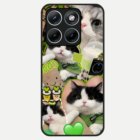  Matcha Cats Mood Glass Case For Moto Edge 70 Fusion back cover – full design glossy printed glass finish