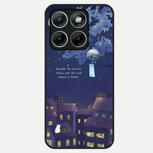  Moonlit Cat Silence Glass Case For Moto Edge 70 Fusion back cover – full design glossy printed glass finish