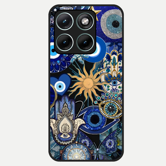  Mystic Blue Evil Eye Glass Case For Moto Edge 70 Fusion back cover – full design glossy printed glass finish