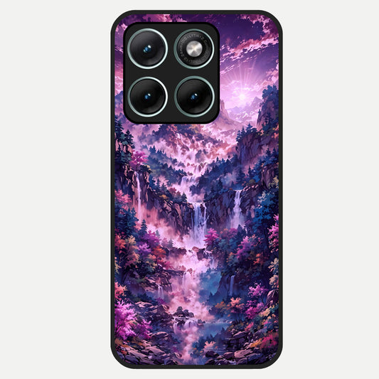  Mystic Cascade Peaks Glass Case For Moto Edge 70 Fusion back cover – full design glossy printed glass finish