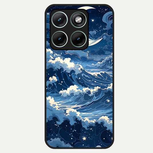  Ocean Moon Waves Glass Case For Moto Edge 70 Fusion back cover – full design glossy printed glass finish