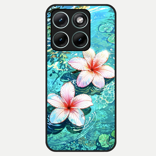  Pink Flowers in Water Glass Case For Moto Edge 70 Fusion back cover – full design glossy printed glass finish