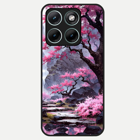  Pink Sunflower Glow Glass Case For Moto Edge 70 Fusion back cover – full design glossy printed glass finish