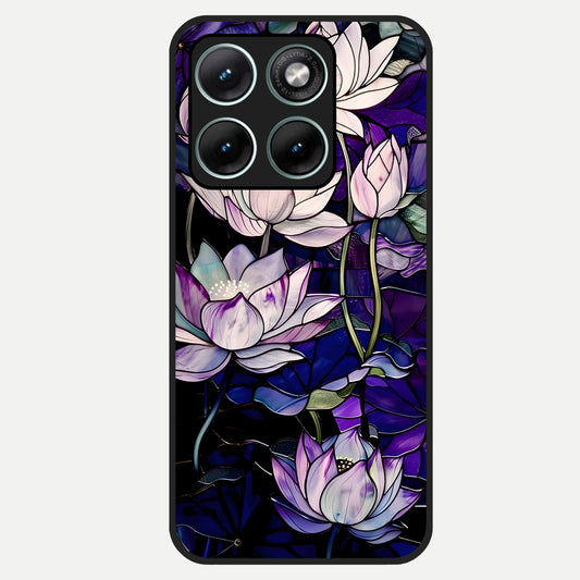  Purple Lotus Pattern Glass Case For Moto Edge 70 Fusion back cover – full design glossy printed glass finish