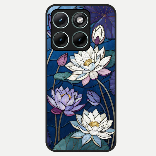  Purple Lotus Stained Glass Case For Moto Edge 70 Fusion back cover – full design glossy printed glass finish