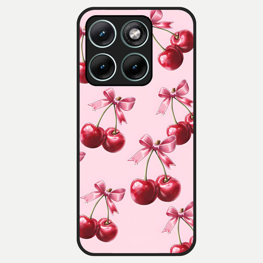  Red Cherries Pattern Glass Case For Moto Edge 70 Fusion back cover – full design glossy printed glass finish
